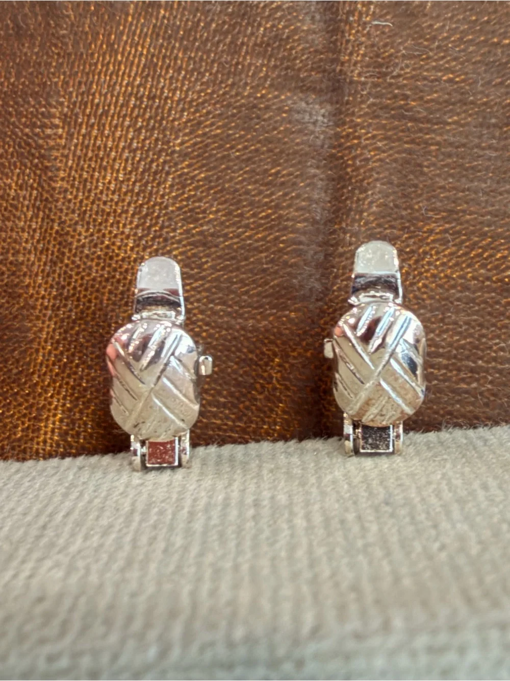 Vintage Clear Crystal Square Drop Clip On Earrings Silver Tone-1068
